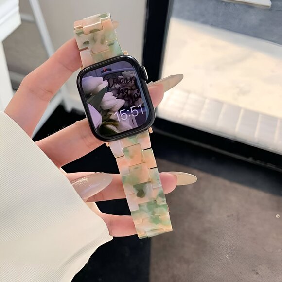 Apple Watch Band Cream Marble Resin Adjustable Stylish Strap Watch Band - Picture 3 of 10